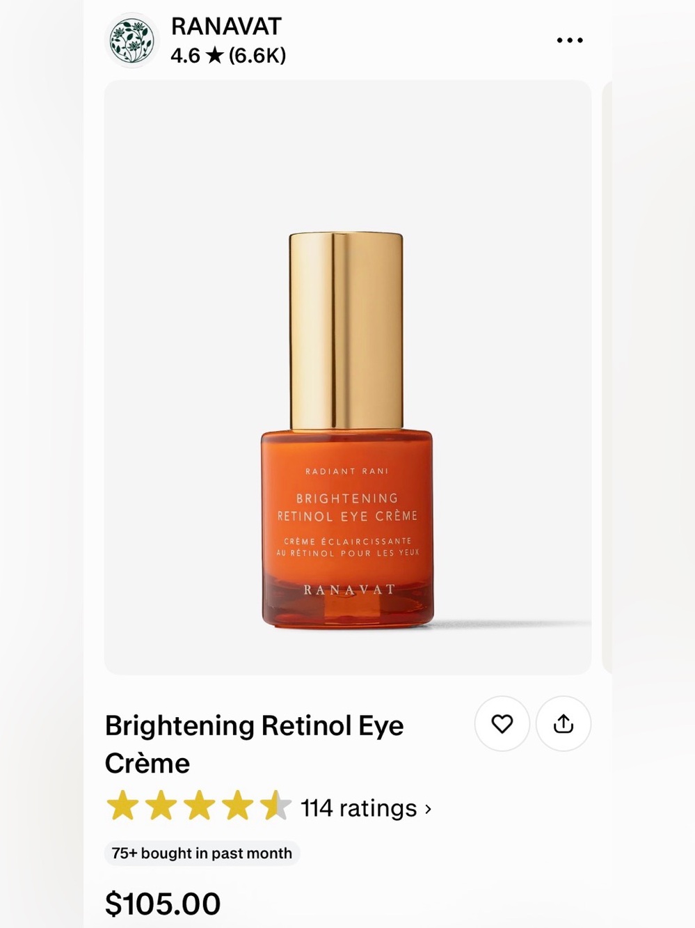 Ranavat Brightening Retinol Eye Crème — Radiant Orange